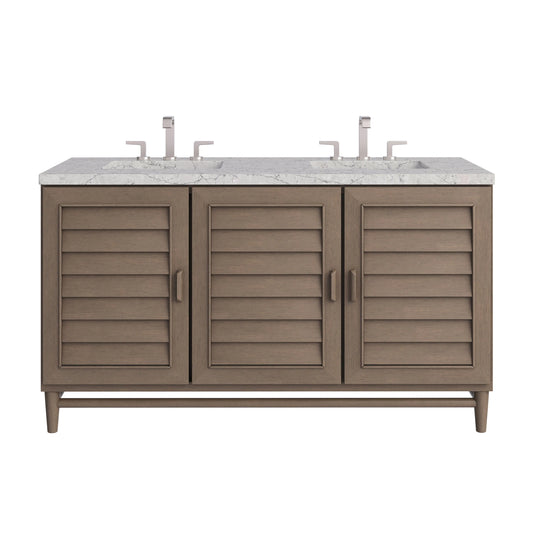 Portland 60" Double Vanity Whitewashed Walnut w/ 3 CM Eternal Jasmine Pearl Silestone Top