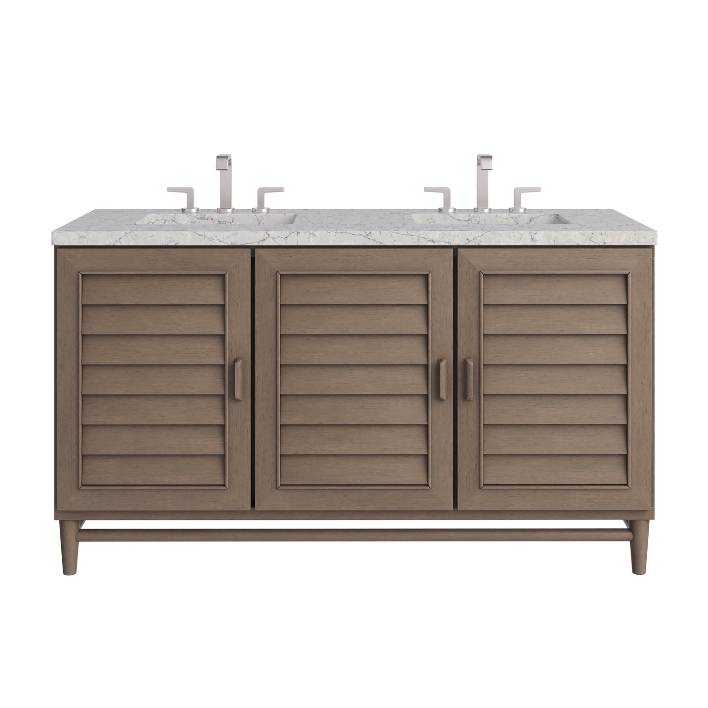 Renovate for Less Atlanta Portland 60" Double Vanity Whitewashed Walnut w/ 3 CM Eternal Jasmine Pearl Silestone Top