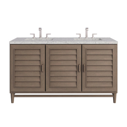 Renovate for Less Atlanta Portland 60" Double Vanity Whitewashed Walnut w/ 3 CM Eternal Jasmine Pearl Silestone Top