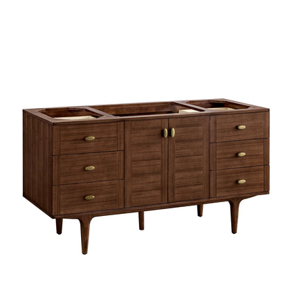Amberly 60" Single Vanity, Mid-Century Walnut w/ 3 CM Eternal Jasmine Pearl Top w/FreePower Wireless Charger