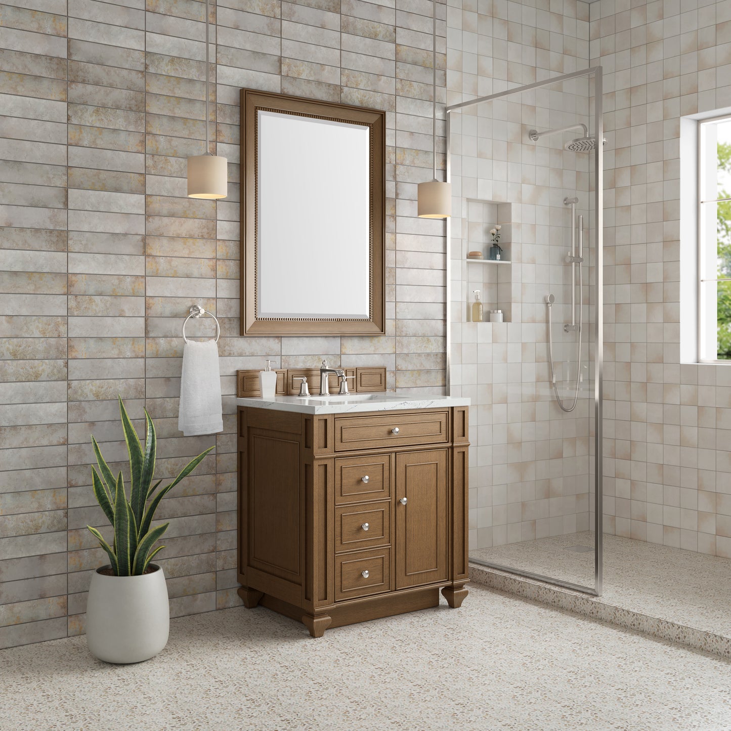Renovate for Less Atlanta Bristol 30" Single Vanity, Saddle Brown w/ 3 CM Ethereal Noctis Silestone Top