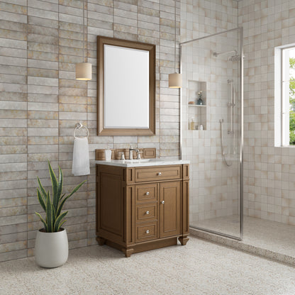 Renovate for Less Atlanta Bristol 30" Single Vanity, Saddle Brown w/ 3 CM Ethereal Noctis Silestone Top