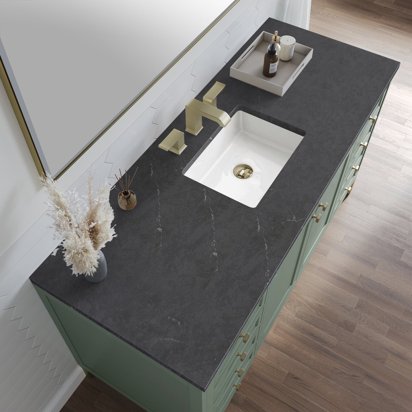 Renovate for Less Atlanta Chicago 60" Single Vanity, Smokey Celadon, w/ 3 CM Charcoal Soapstone Silestone® Top
