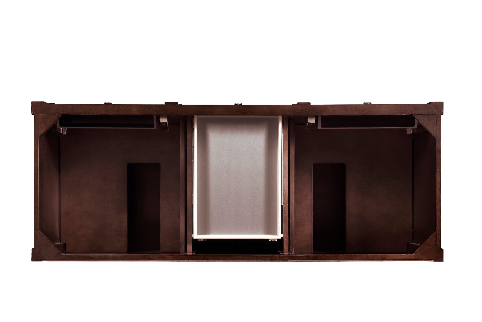 Renovate for Less Atlanta Brittany 60" Double Vanity, Burnished Mahogany w/ 3 CM Parisien Bleu Silestone Top w/FreePower Wireless Charger