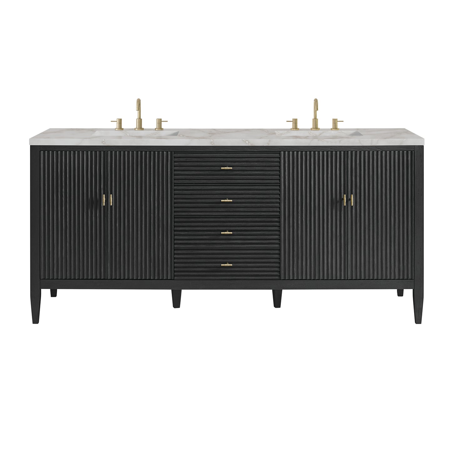 Renovate for Less Atlanta Myrrin 72" Double Vanity, Carbon Oak w/ 3 CM Victorian Silver Silestone Top