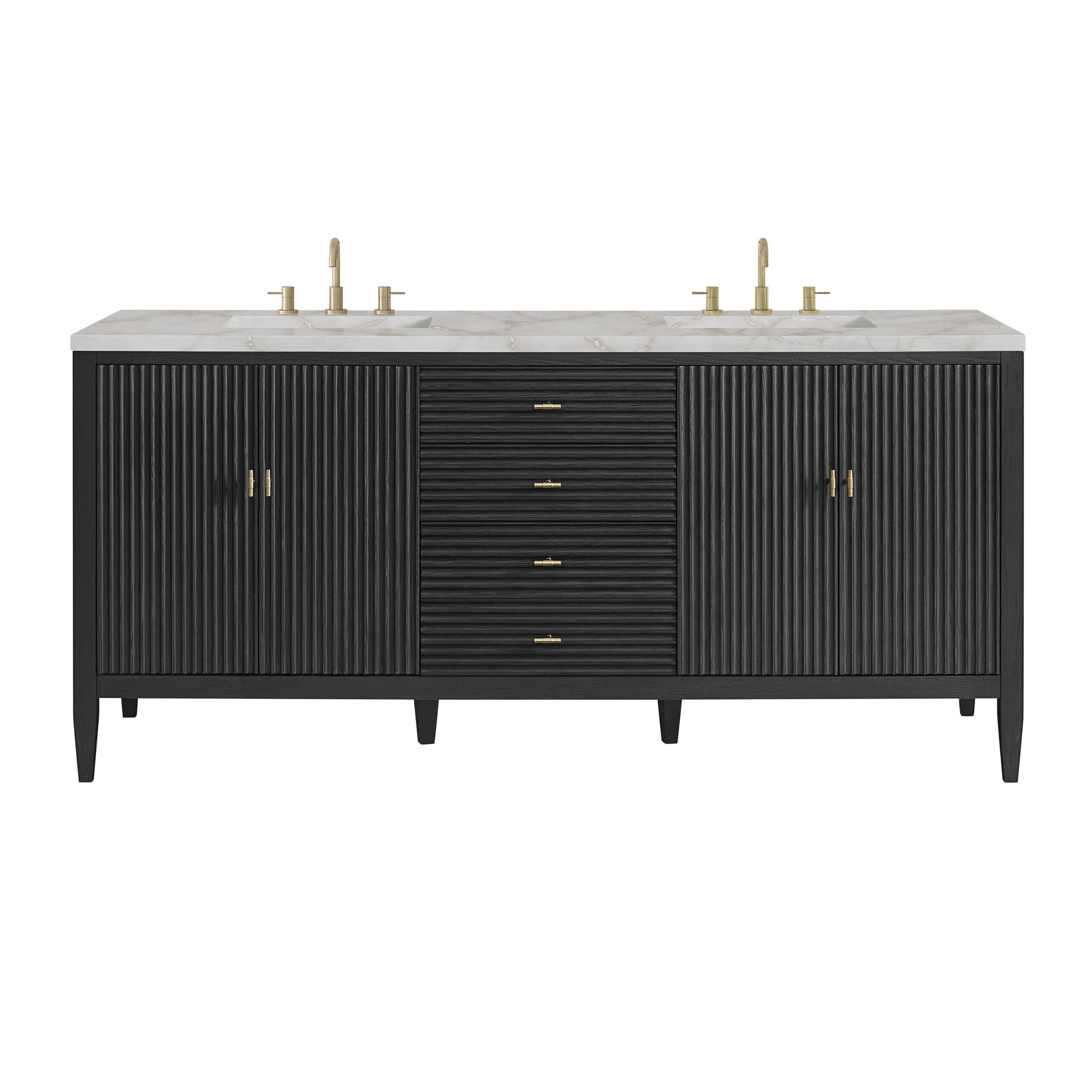 Renovate for Less Atlanta Myrrin 72" Double Vanity, Carbon Oak w/ 3 CM Victorian Silver Silestone Top