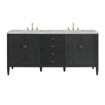 Renovate for Less Atlanta Myrrin 72" Double Vanity, Carbon Oak w/ 3 CM Victorian Silver Silestone Top