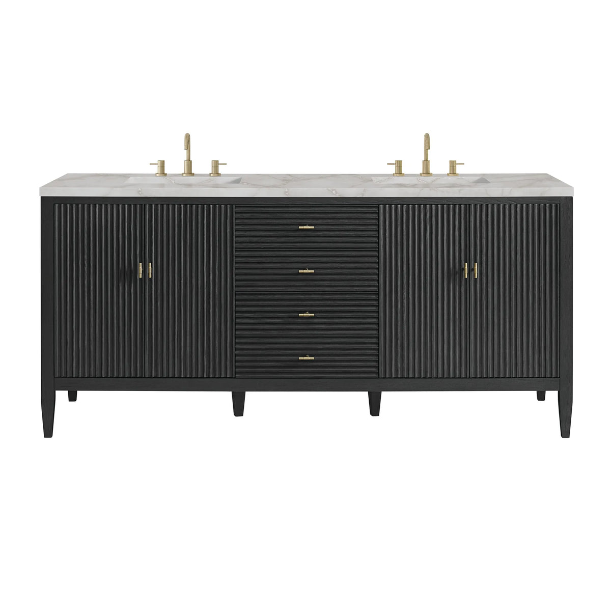 Myrrin 72" Double Vanity, Carbon Oak w/ 3 CM Victorian Silver Silestone Top w/FreePower Wireless Charger