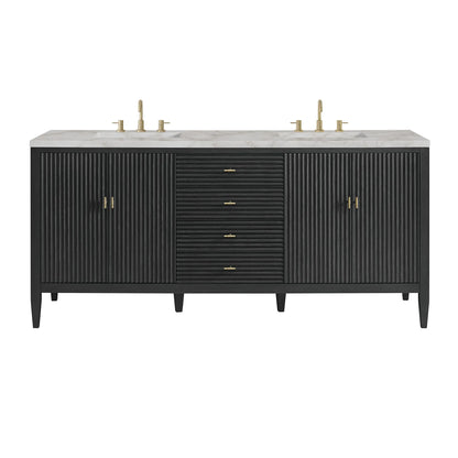 Myrrin 72" Double Vanity, Carbon Oak w/ 3 CM Victorian Silver Silestone Top w/FreePower Wireless Charger