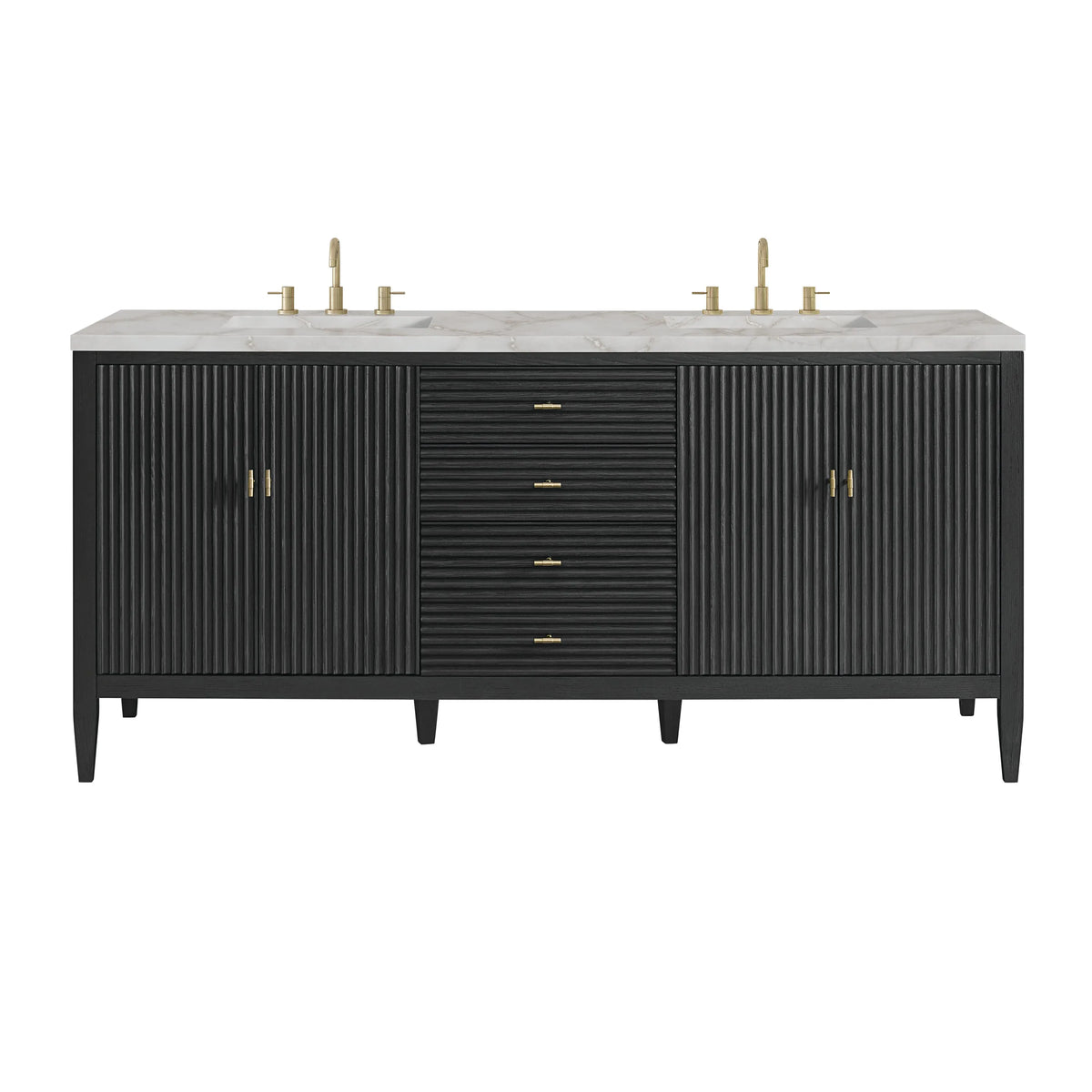 Myrrin 72" Double Vanity, Carbon Oak w/ 3 CM Victorian Silver Silestone Top