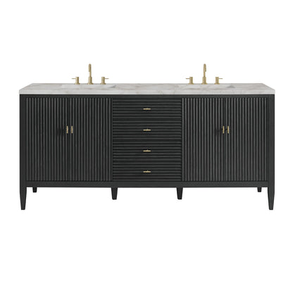 Myrrin 72" Double Vanity, Carbon Oak w/ 3 CM Victorian Silver Silestone Top