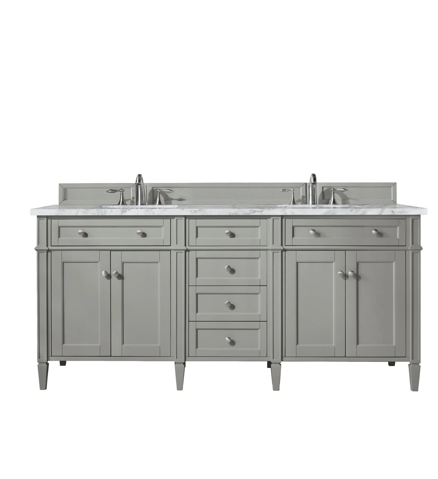 Brittany 72" Double Vanity, Urban Gray w/ 3 CM Carrara Marble Top