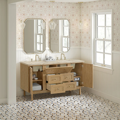 Laurent 60" Double Vanity, Light Natural Oak, w/ 3 CM Tajnar Eclos Top