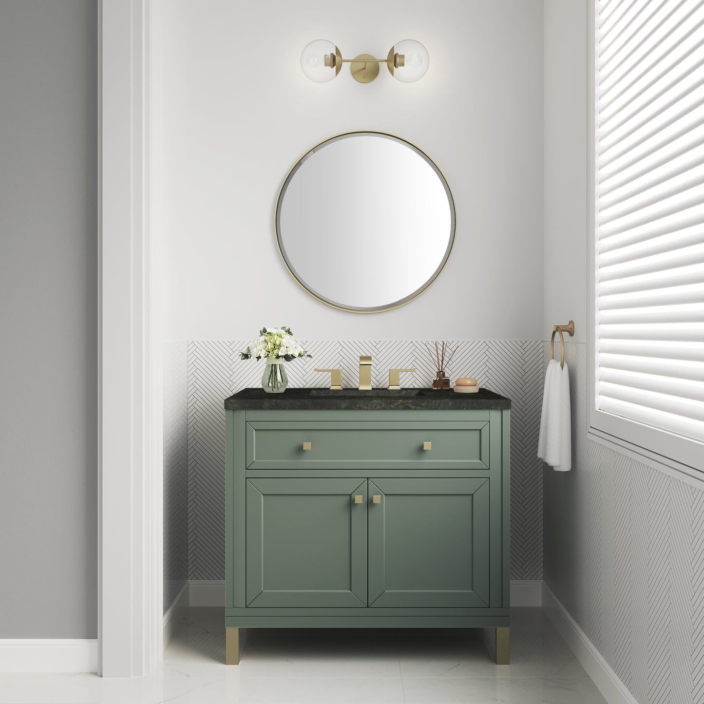 Renovate for Less Atlanta Chicago 36" Single Vanity, Smokey Celadon, w/ 3 CM Phantome Eclos Top