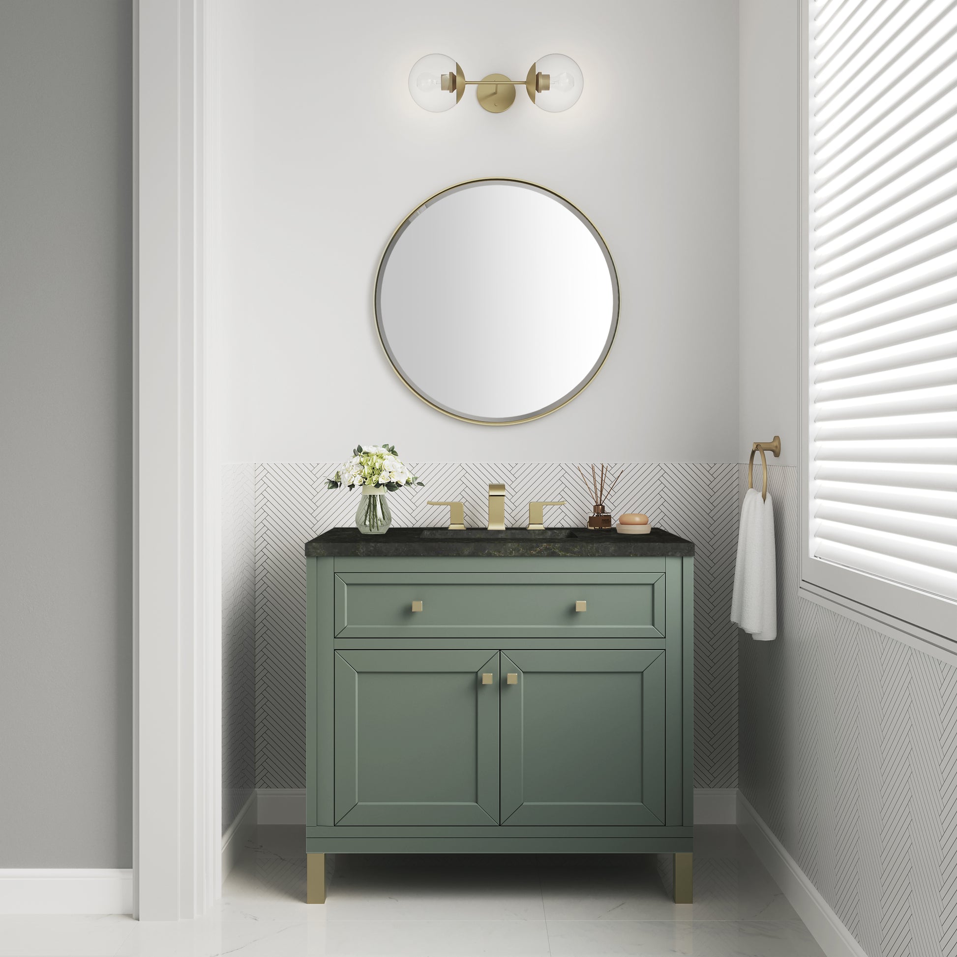 Renovate for Less Atlanta Chicago 36" Single Vanity, Smokey Celadon, w/ 3 CM Phantome Eclos Top