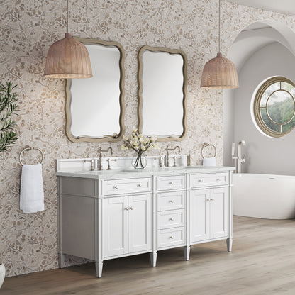 Renovate for Less Atlanta Brittany 72" Double Vanity, Bright White Vanity w/ 3 CM Ethereal Noctis Silestone Top