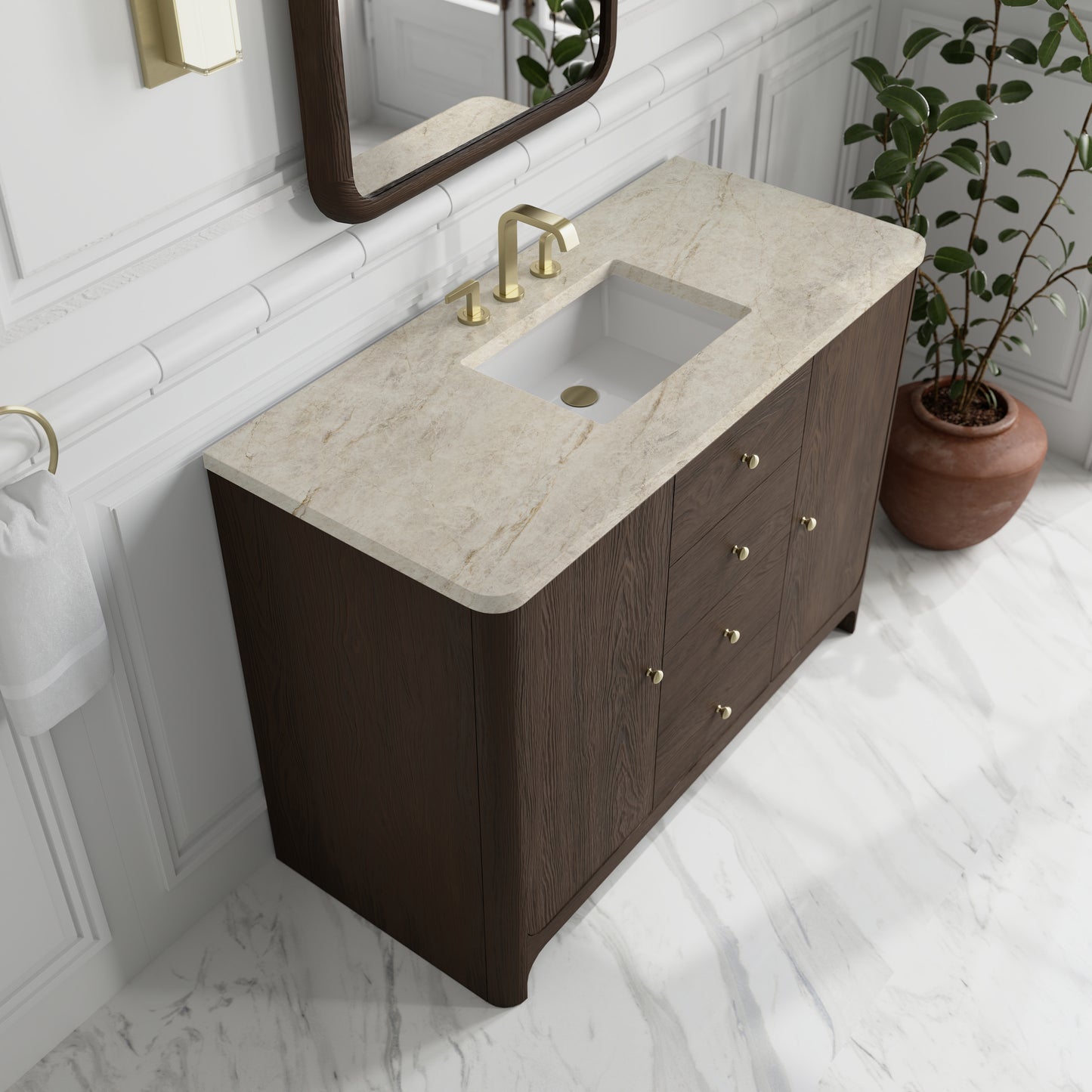 Renovate for Less Atlanta Gracyn 48" Single Vanity, Sable, w/ 3 CM Tajnar Eclos Widespread Top