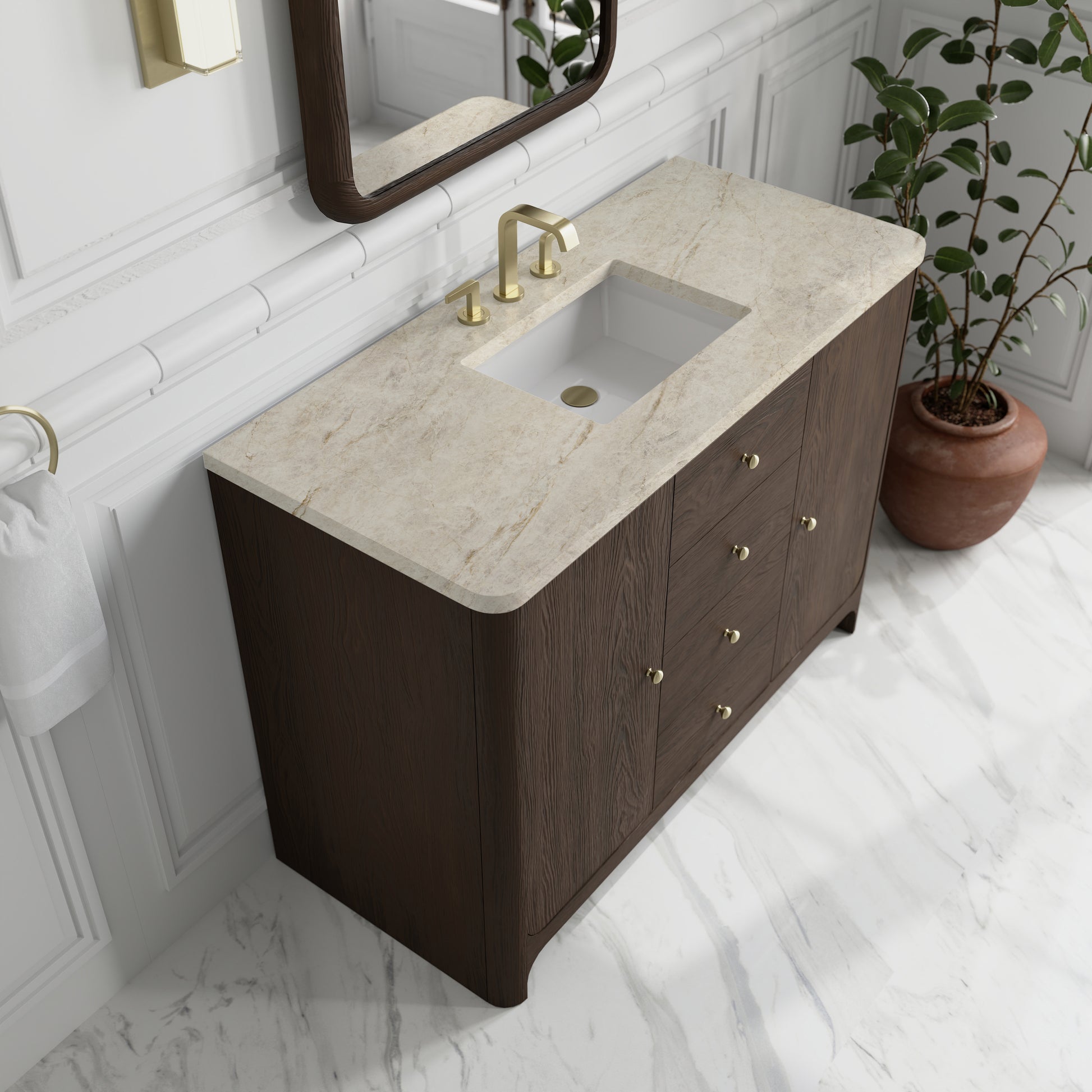 Renovate for Less Atlanta Gracyn 48" Single Vanity, Sable, w/ 3 CM Tajnar Eclos Widespread Top