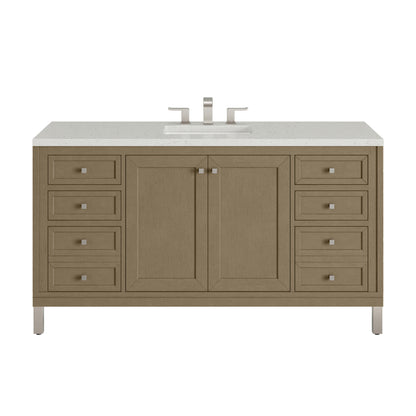 Renovate for Less Atlanta Chicago 60" Single Vanity, Walnut Whisper, w/ 3 CM Lime Delight Silestone® Top