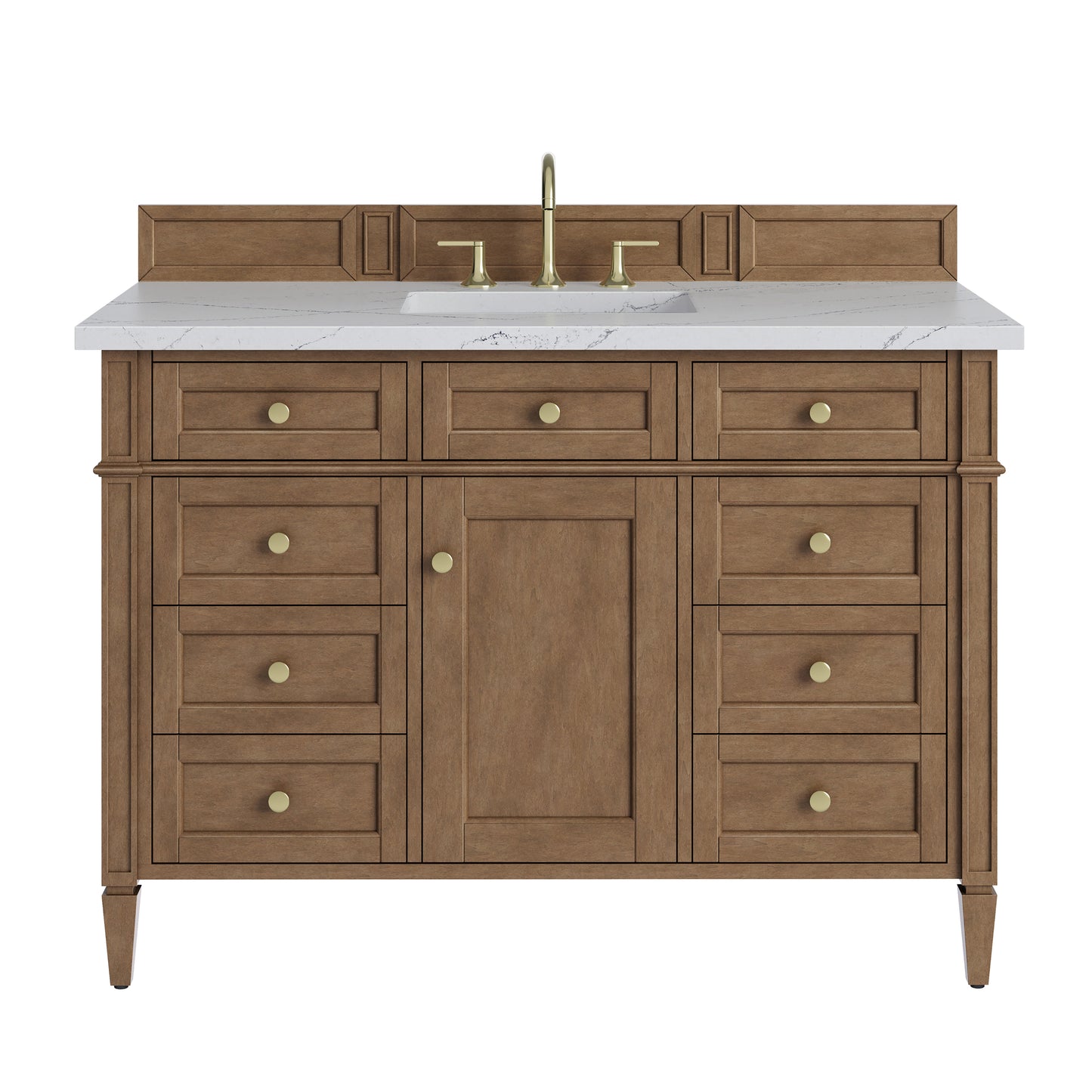 Renovate for Less Atlanta Brittany 48" Single Vanity, Pecan w/ 3 CM Ethereal Noctis Silestone Top w/FreePower Wireless Charger