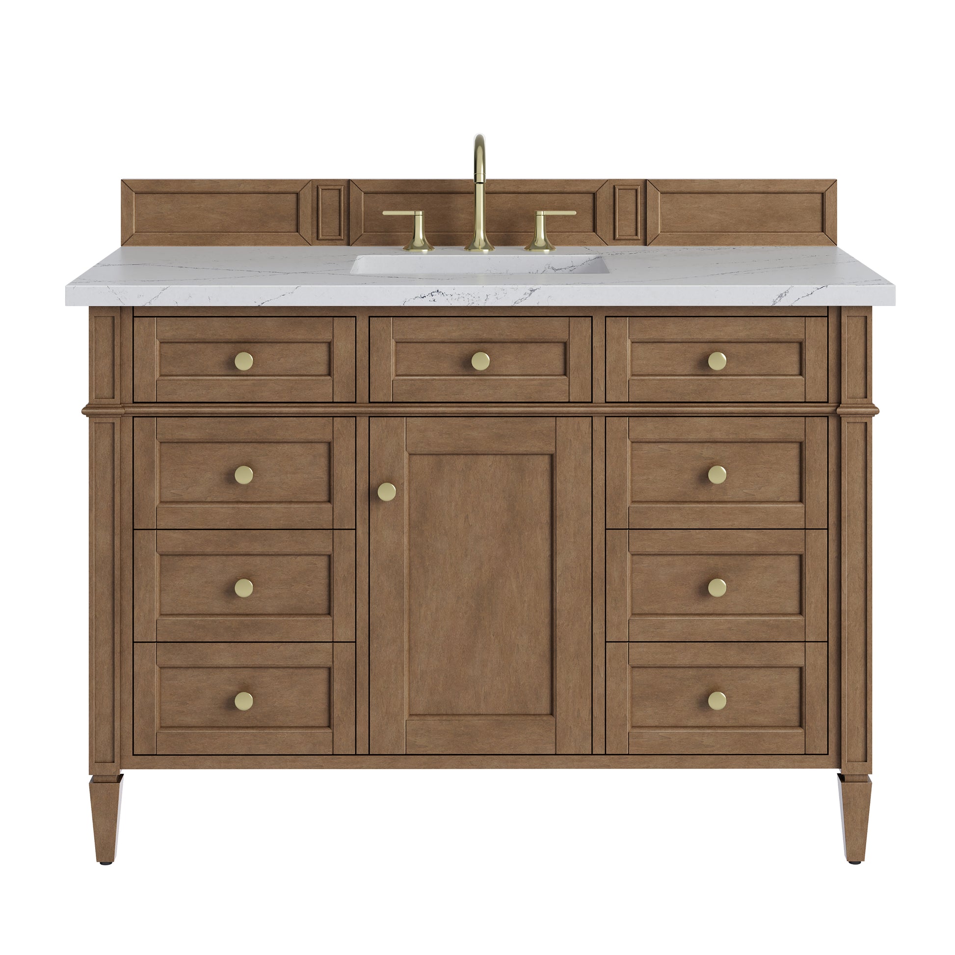 Renovate for Less Atlanta Brittany 48" Single Vanity, Pecan w/ 3 CM Ethereal Noctis Silestone Top w/FreePower Wireless Charger