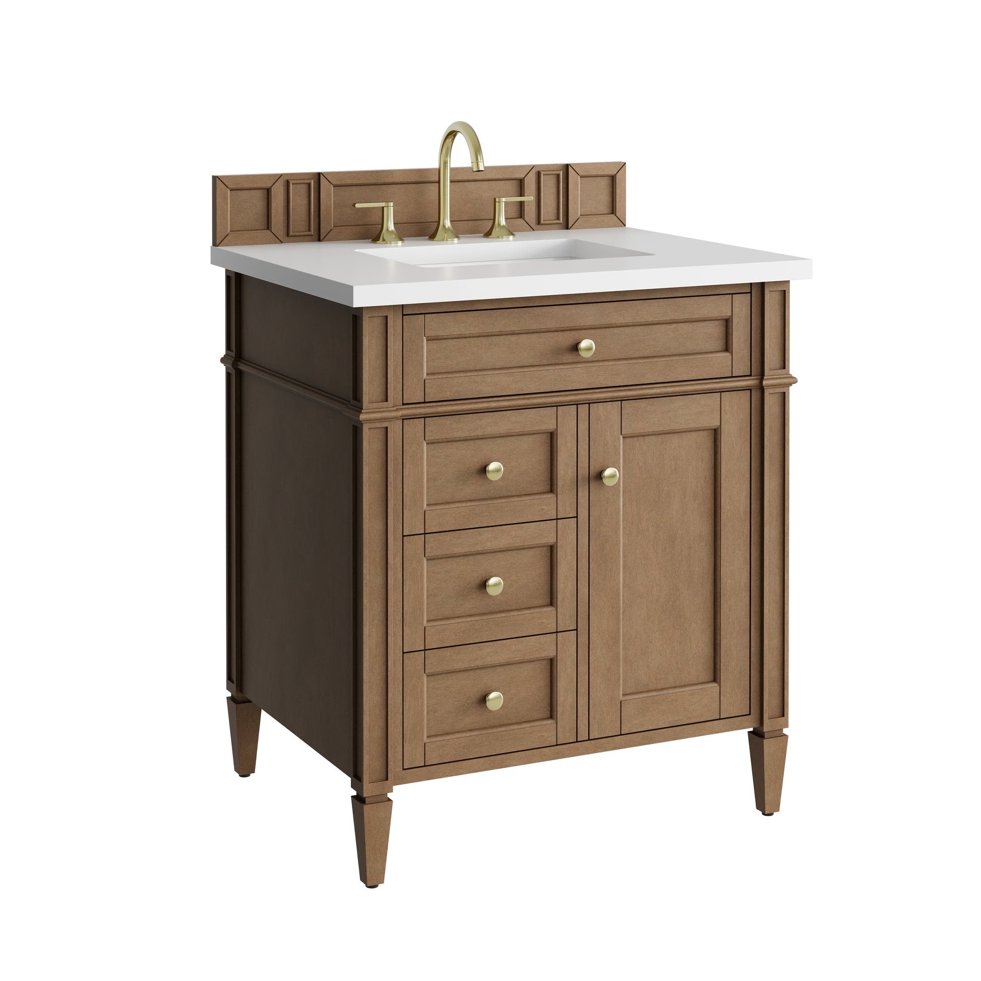 Renovate for Less Atlanta Brittany 30" Single Vanity, Pecan w/ 3 CM White Zeus Silestone Top