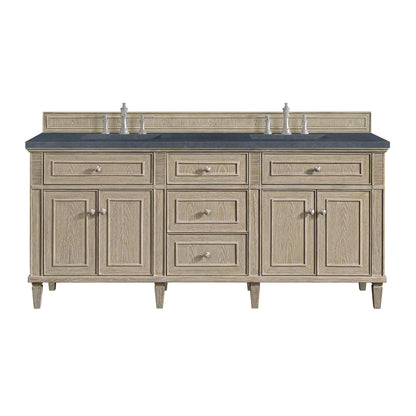 Renovate for Less Atlanta Lorelai 72" Double Vanity, Whitewashed Oak w/ 3 CM Charcoal Soapstone Silestone Top