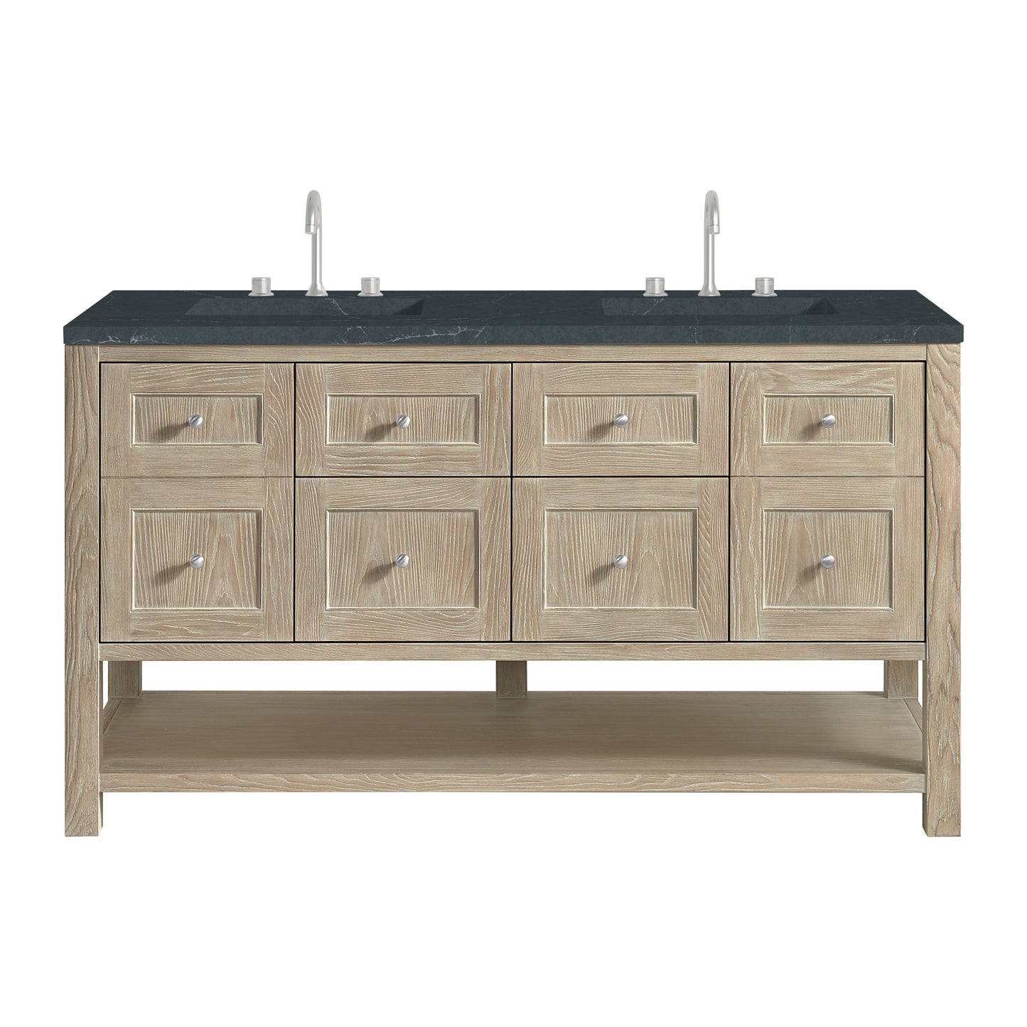 Renovate for Less Atlanta Breckenridge 60" Double Vanity, Whitewashed Oak, w/ 3 CM Charcoal Soapstone Quartz Top