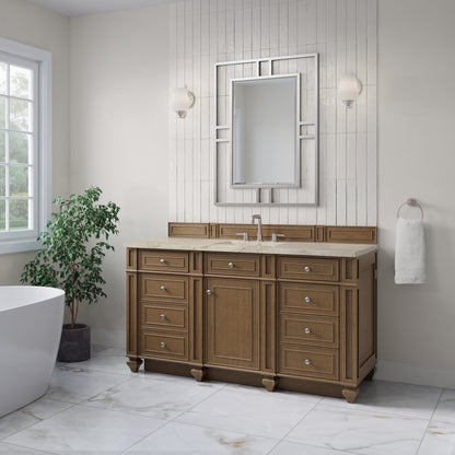 Renovate for Less Atlanta Bristol 60" Single Vanity, Saddle Brown, w/ 3 CM Tajnar Eclos Top