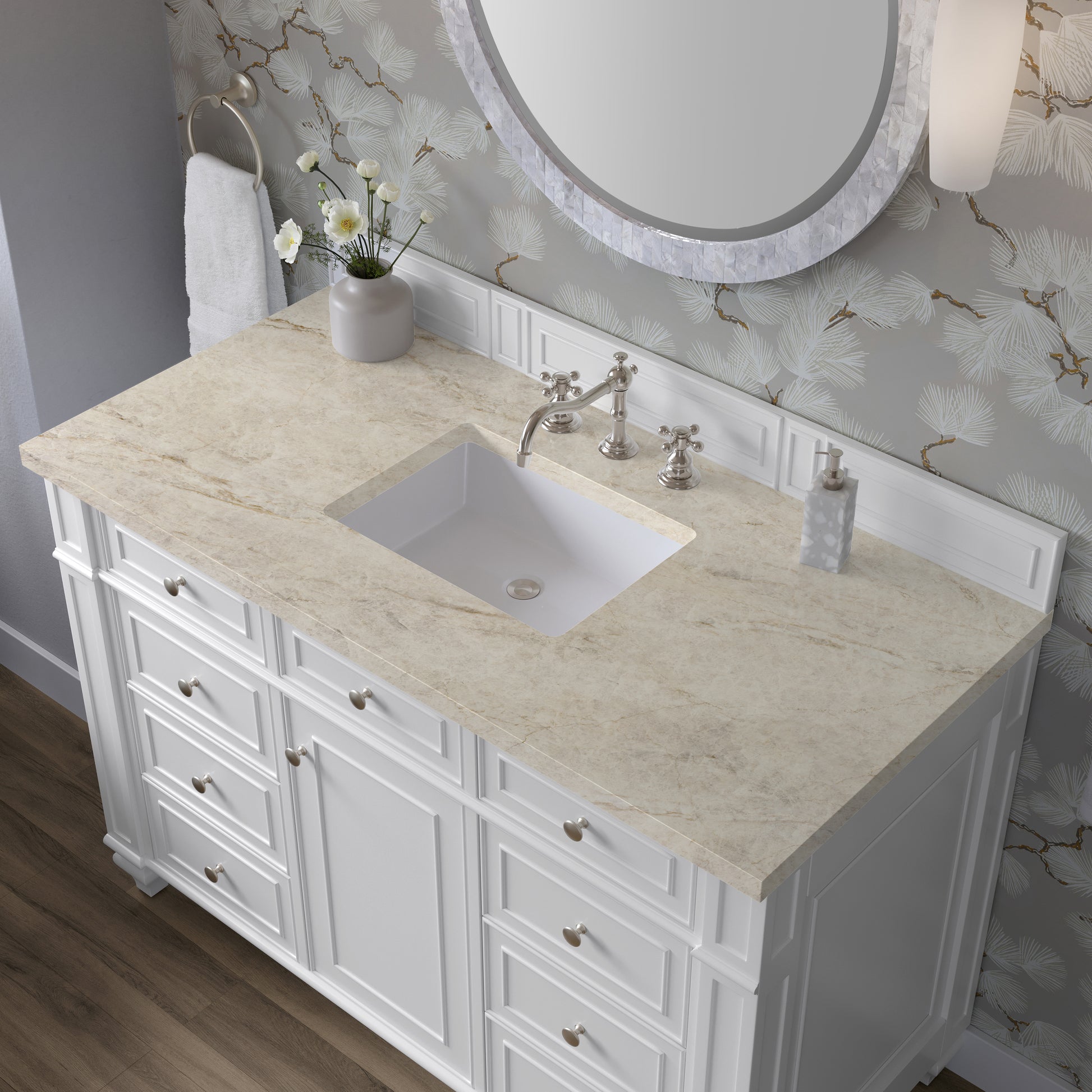 Renovate for Less Atlanta Bristol 48" Single Vanity, Bright White, w/ 3 CM Tajnar Eclos Top