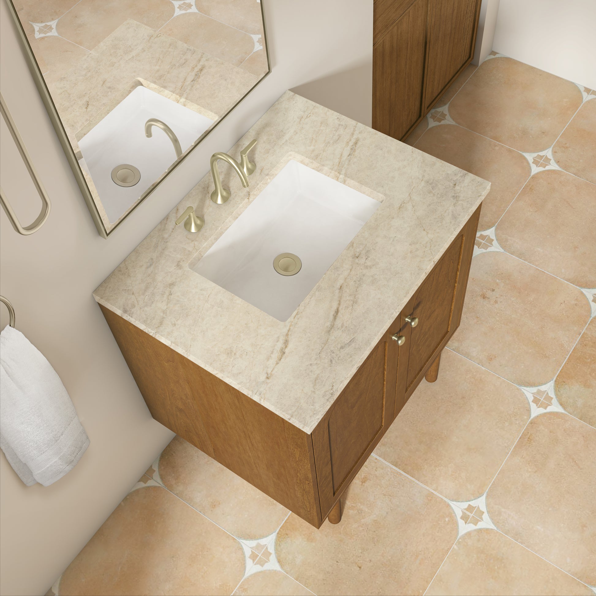 Renovate for Less Atlanta Laurent 30" Single Vanity, Honey Oak w/ 3 CM Tajnar Eclos Top