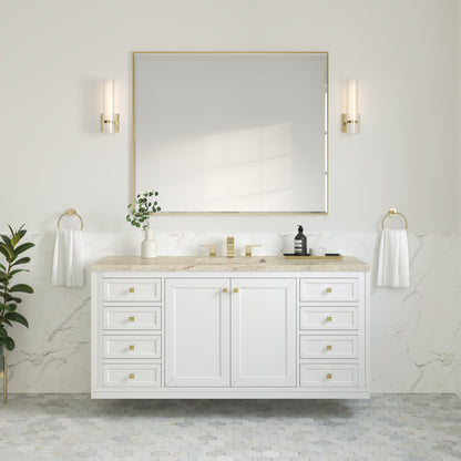 Renovate for Less Atlanta Chicago 60" Single Vanity, Glossy White, w/ 3 CM Tajnar Eclos Top w/FreePower Wireless Charger