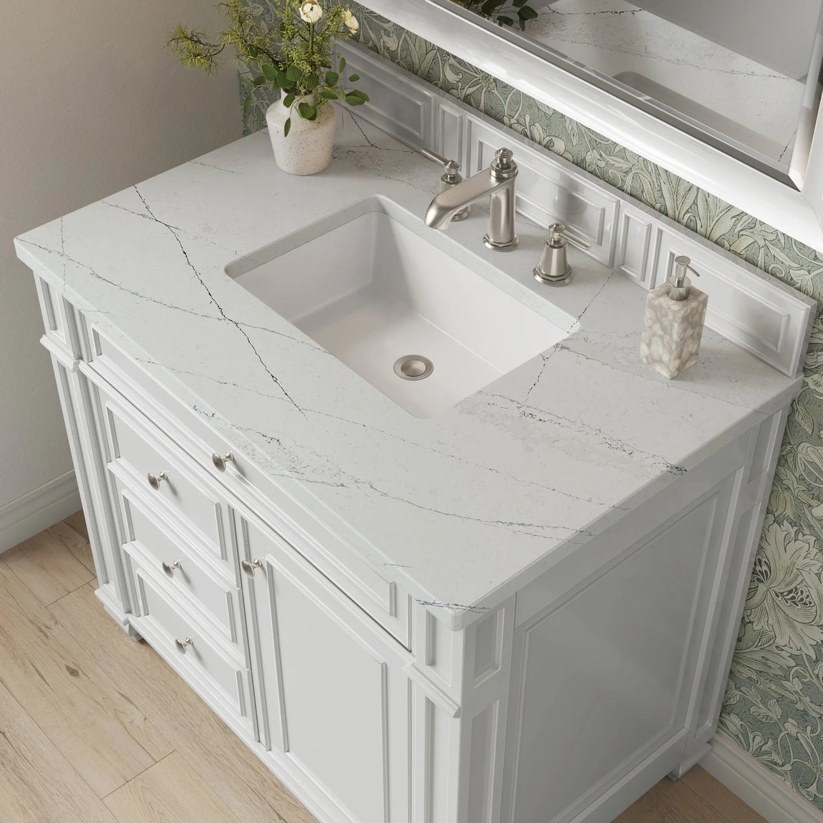 Bristol 36" Single Vanity, Bright White w/ 3 CM Ethereal Noctis Silestone Top
