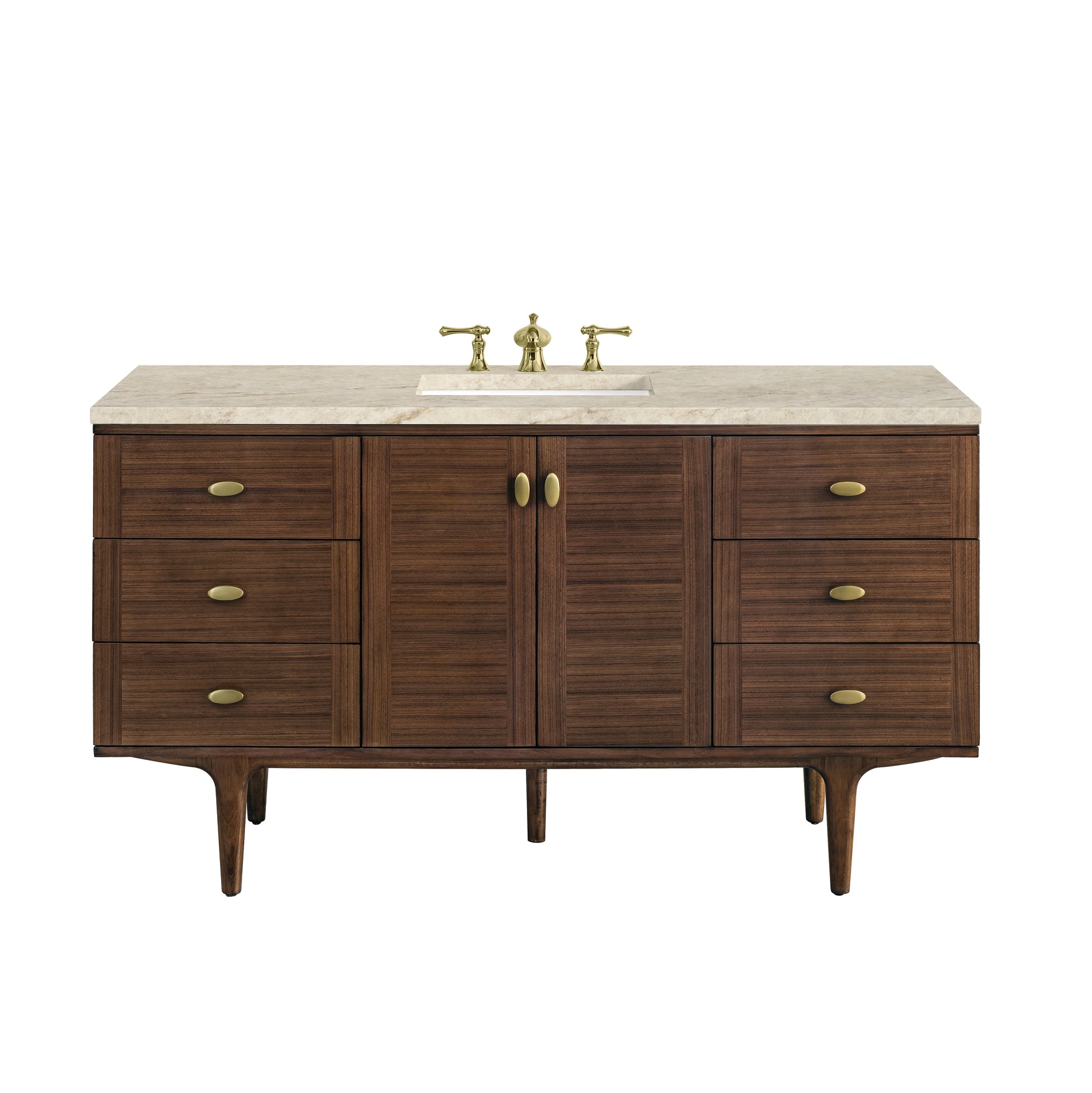 Renovate for Less Atlanta Amberly 60" Single Vanity, Mid-Century Walnut, w/ 3 CM Tajnar Eclos Top