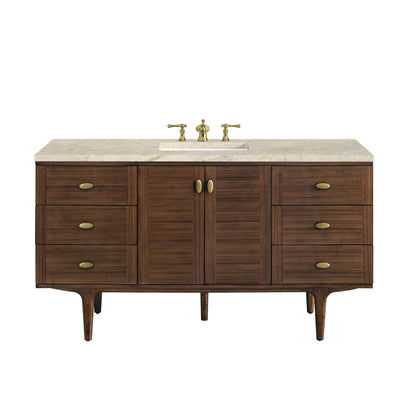 Renovate for Less Atlanta Amberly 60" Single Vanity, Mid-Century Walnut, w/ 3 CM Tajnar Eclos Top