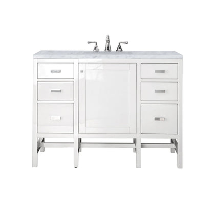 Addison 48" Single Vanity, Glossy White w/ 3 CM Carrara White Top