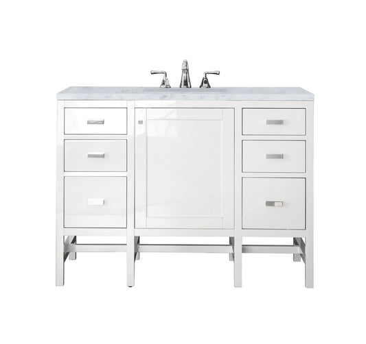Addison 48" Single Vanity, Glossy White w/ 3 CM Carrara White Top