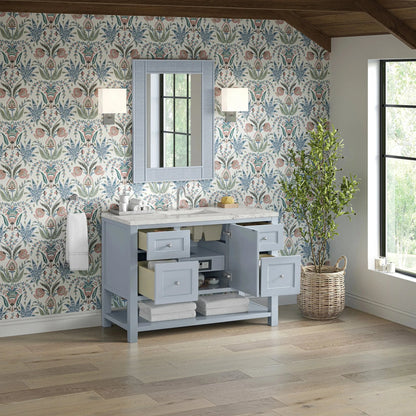 Breckenridge 48" Single Vanity, Serenity Blue, w/ 3 CM Victorian Silver Quartz Top w/FreePower Wireless Charger