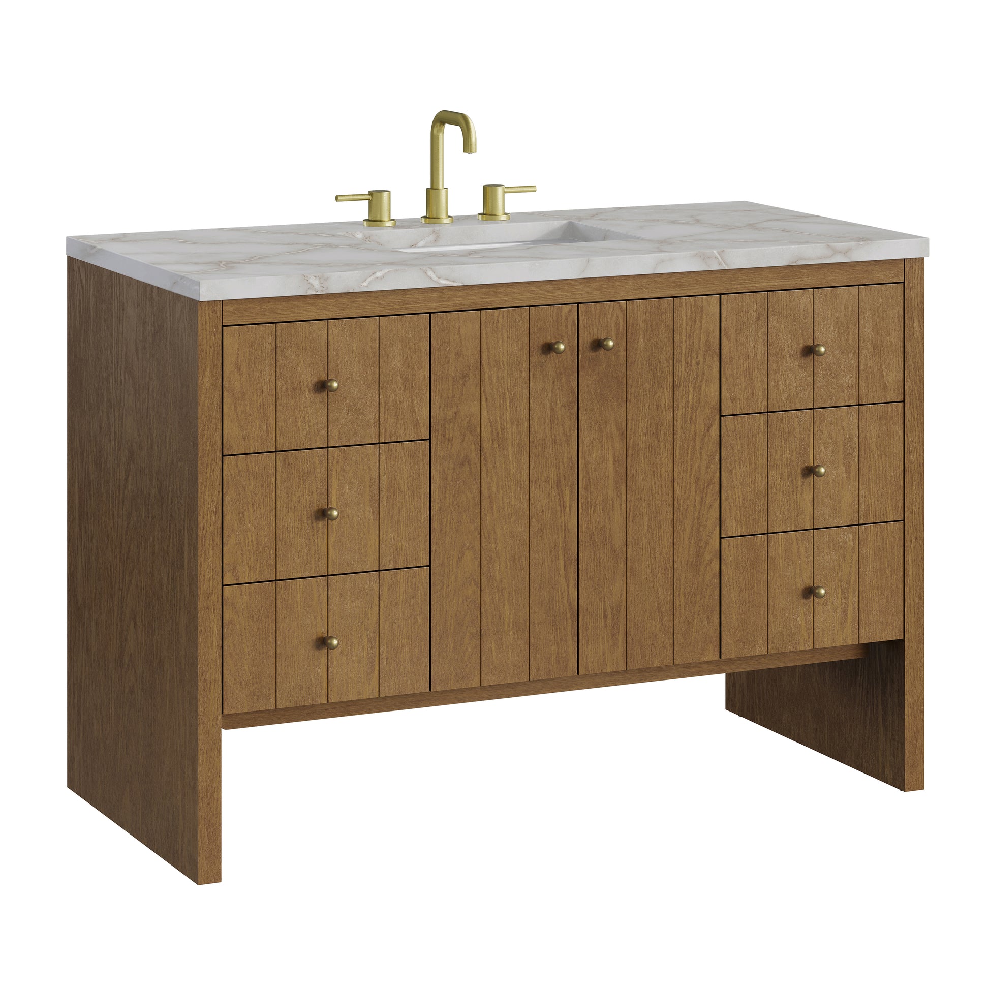 Renovate for Less Atlanta Hudson 48" Single Vanity, Honey Oak w/ 3 CM Victorian Silver Silestone Top w/FreePower Wireless Charger