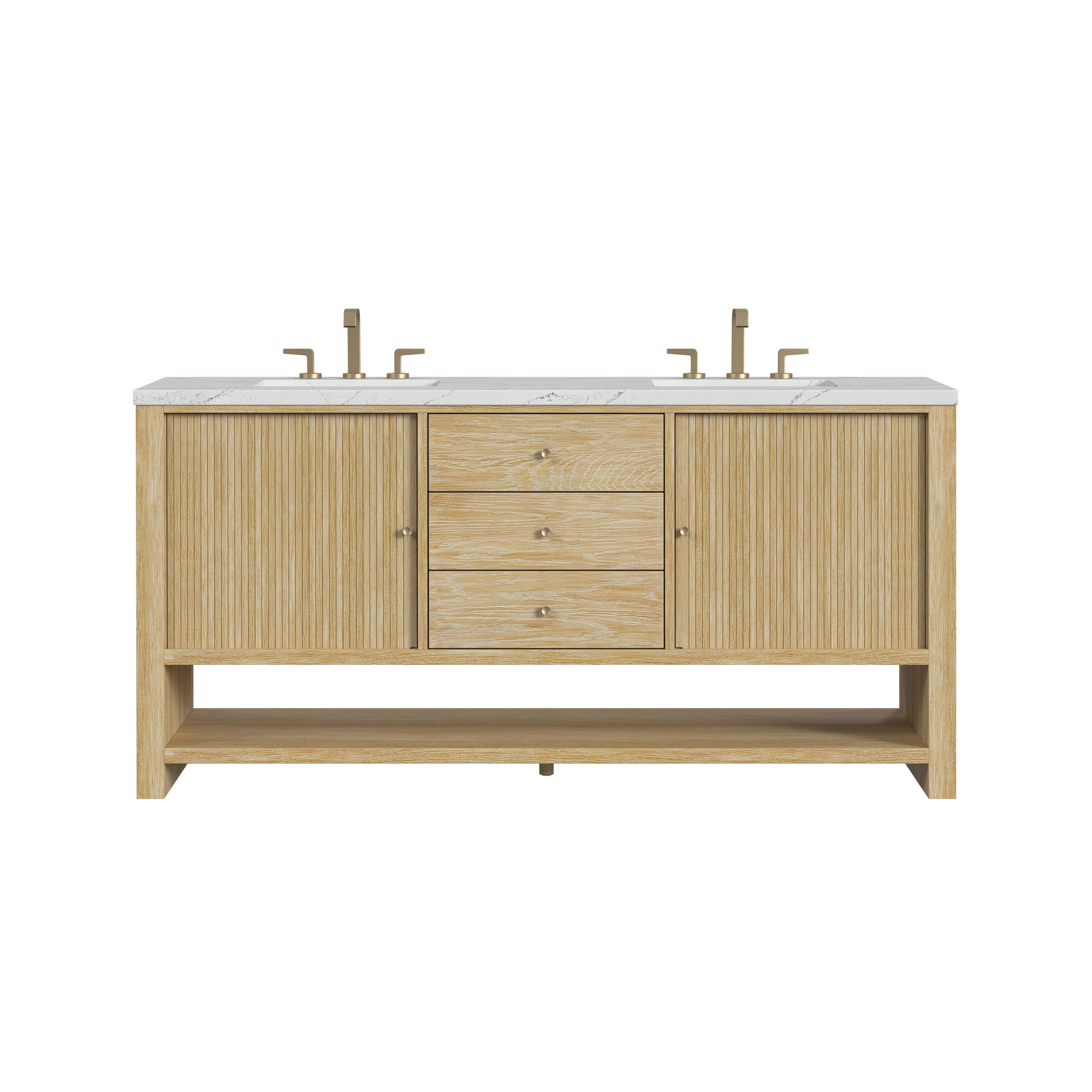 Renovate for Less Atlanta Marigot 72" Double Vanity, Sunwashed Oak w/ 3 CM Ethereal Noctis Silestone Top