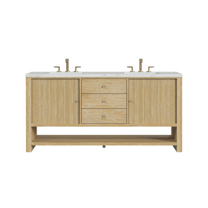 Renovate for Less Atlanta Marigot 72" Double Vanity, Sunwashed Oak w/ 3 CM Ethereal Noctis Silestone Top
