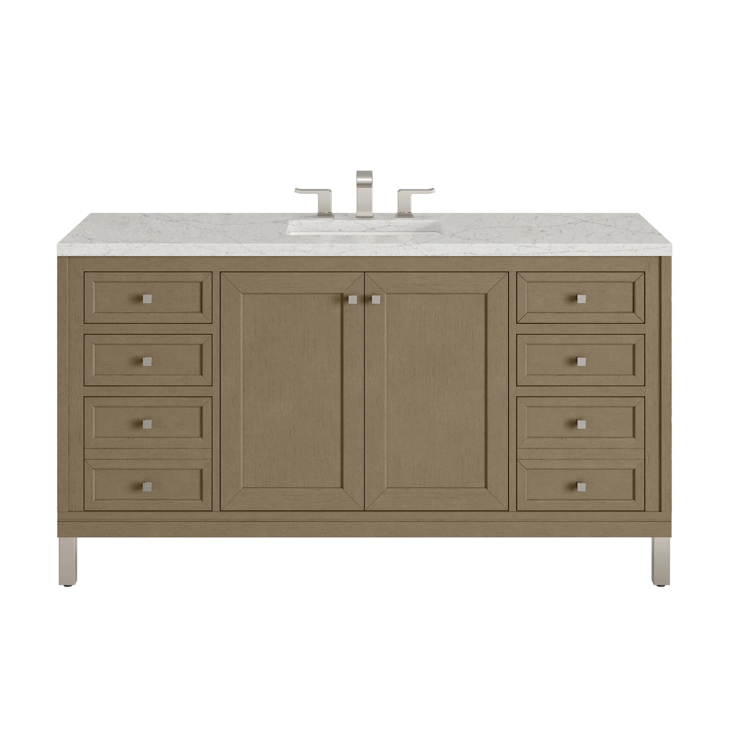 Renovate for Less Atlanta Chicago 60" Single Vanity, Walnut Whisper, w/ 3 CM Eternal Jasmine Pearl Silestone® Top