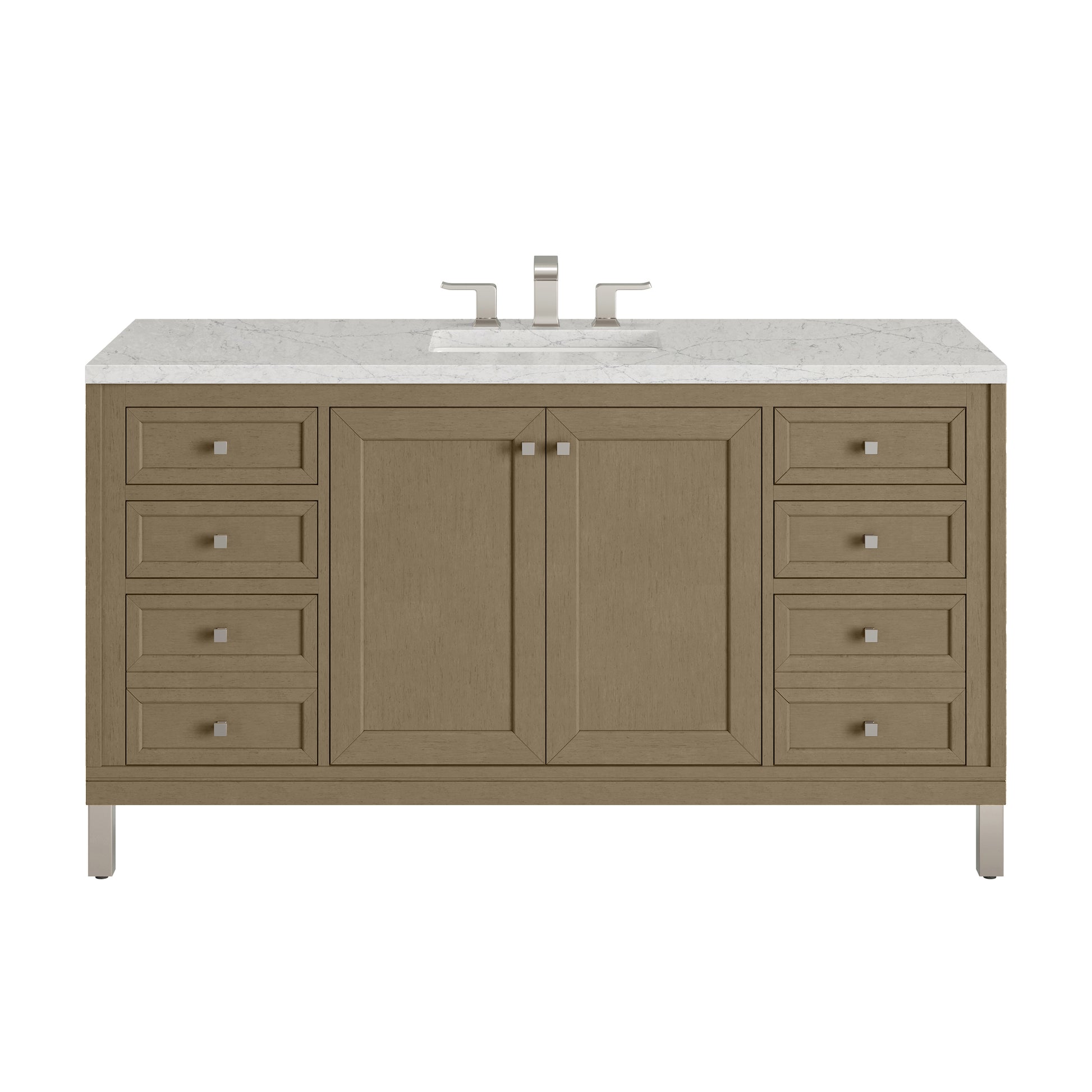 Renovate for Less Atlanta Chicago 60" Single Vanity, Walnut Whisper, w/ 3 CM Eternal Jasmine Pearl Silestone® Top