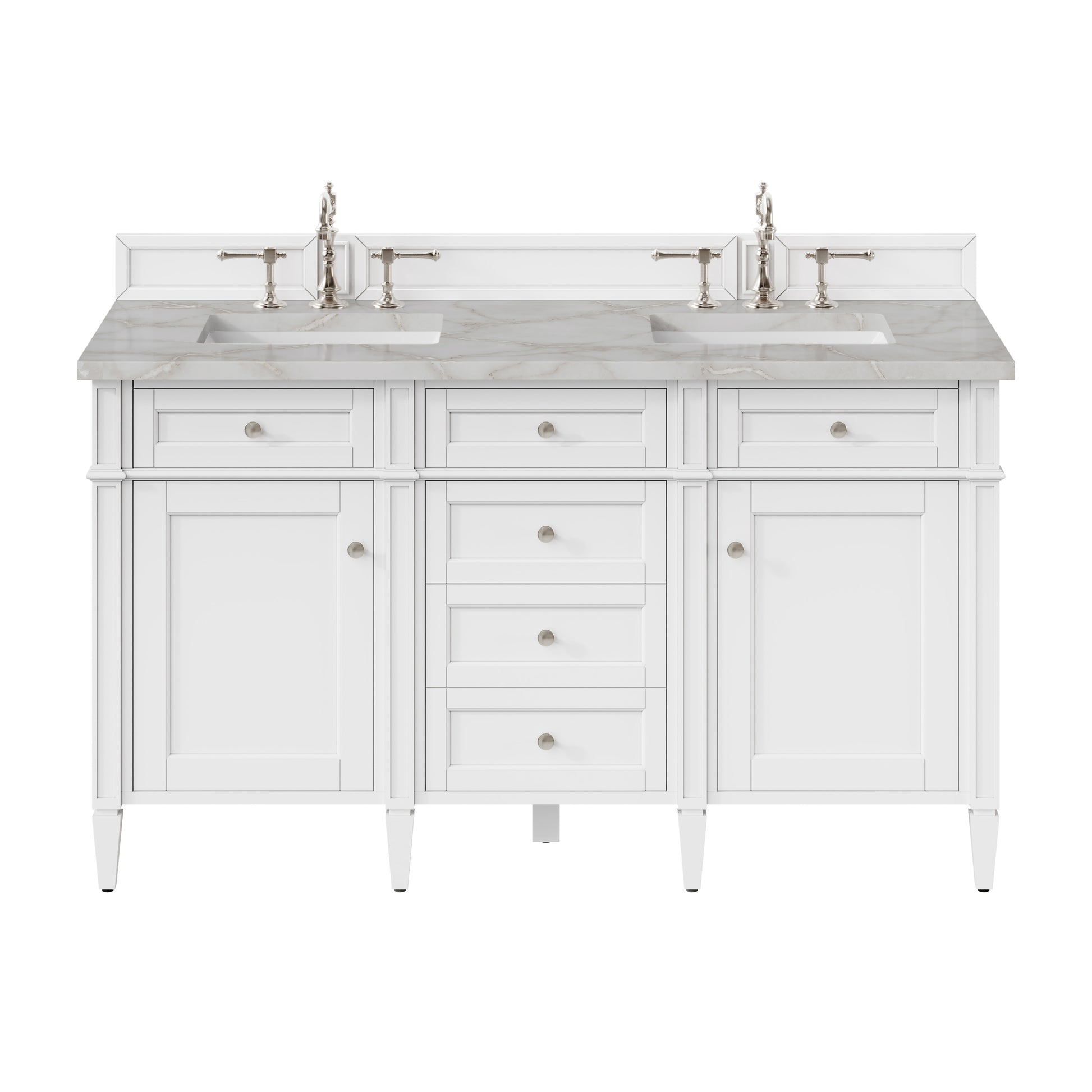 Renovate for Less Atlanta Brittany 60" Double Vanity, Bright White Vanity w/ 3 CM Victorian Silver Silestone Top