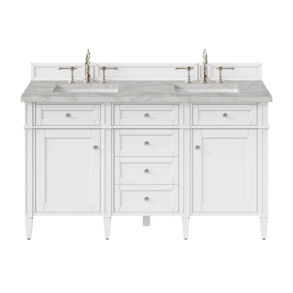Renovate for Less Atlanta Brittany 60" Double Vanity, Bright White Vanity w/ 3 CM Victorian Silver Silestone Top