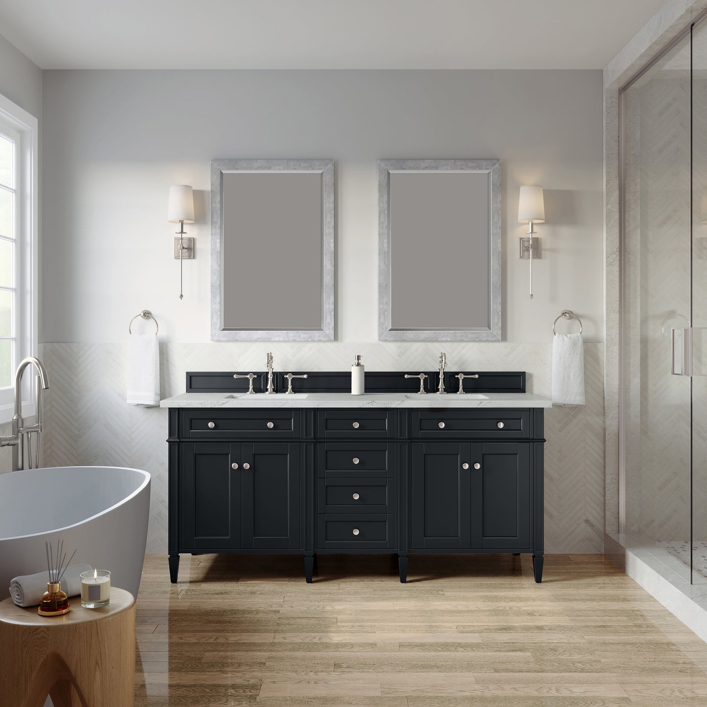 Renovate for Less Atlanta Brittany 72" Double Vanity, Black Onyx w/ 3 CM Ethereal Noctis Silestone Top