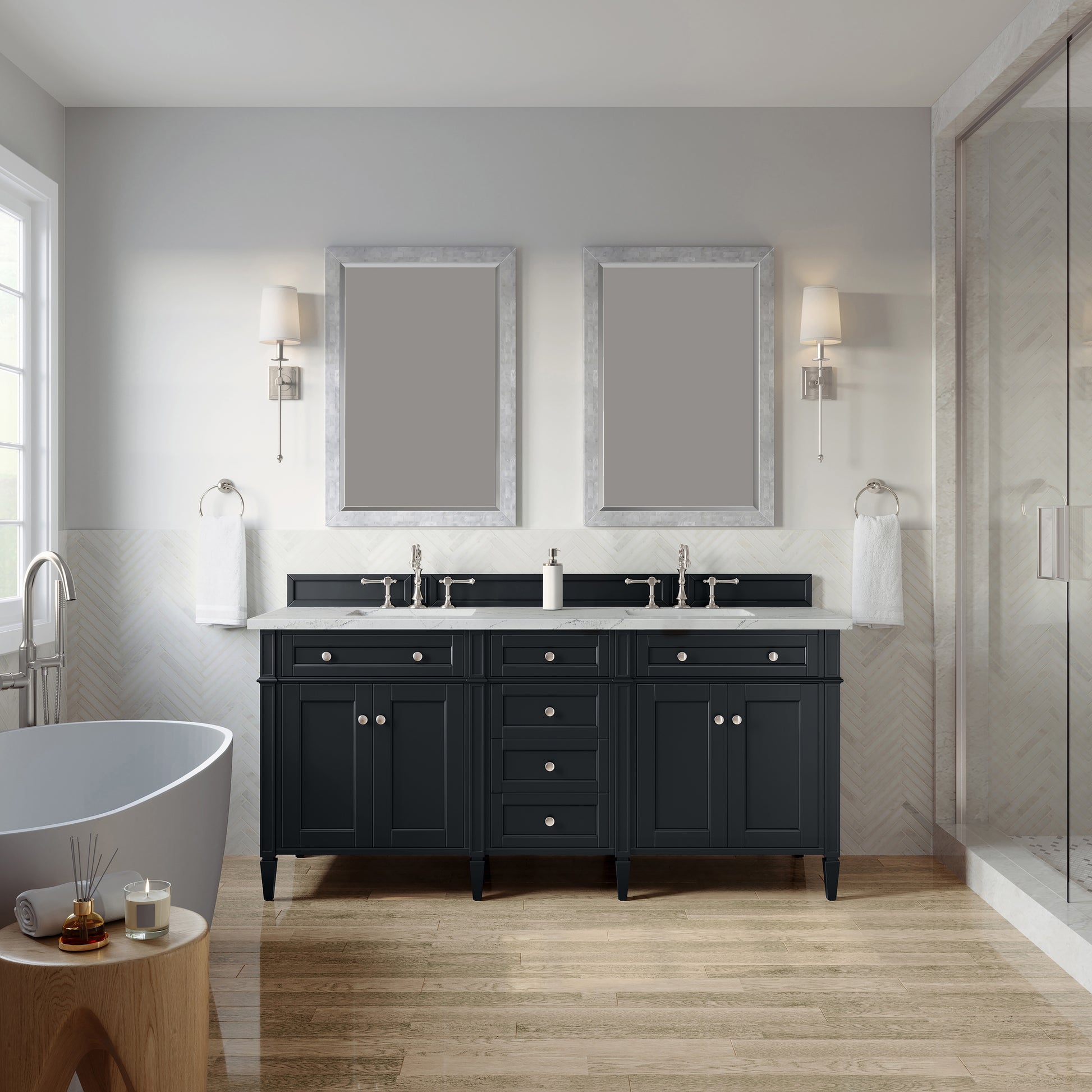 Renovate for Less Atlanta Brittany 72" Double Vanity, Black Onyx w/ 3 CM Ethereal Noctis Silestone Top
