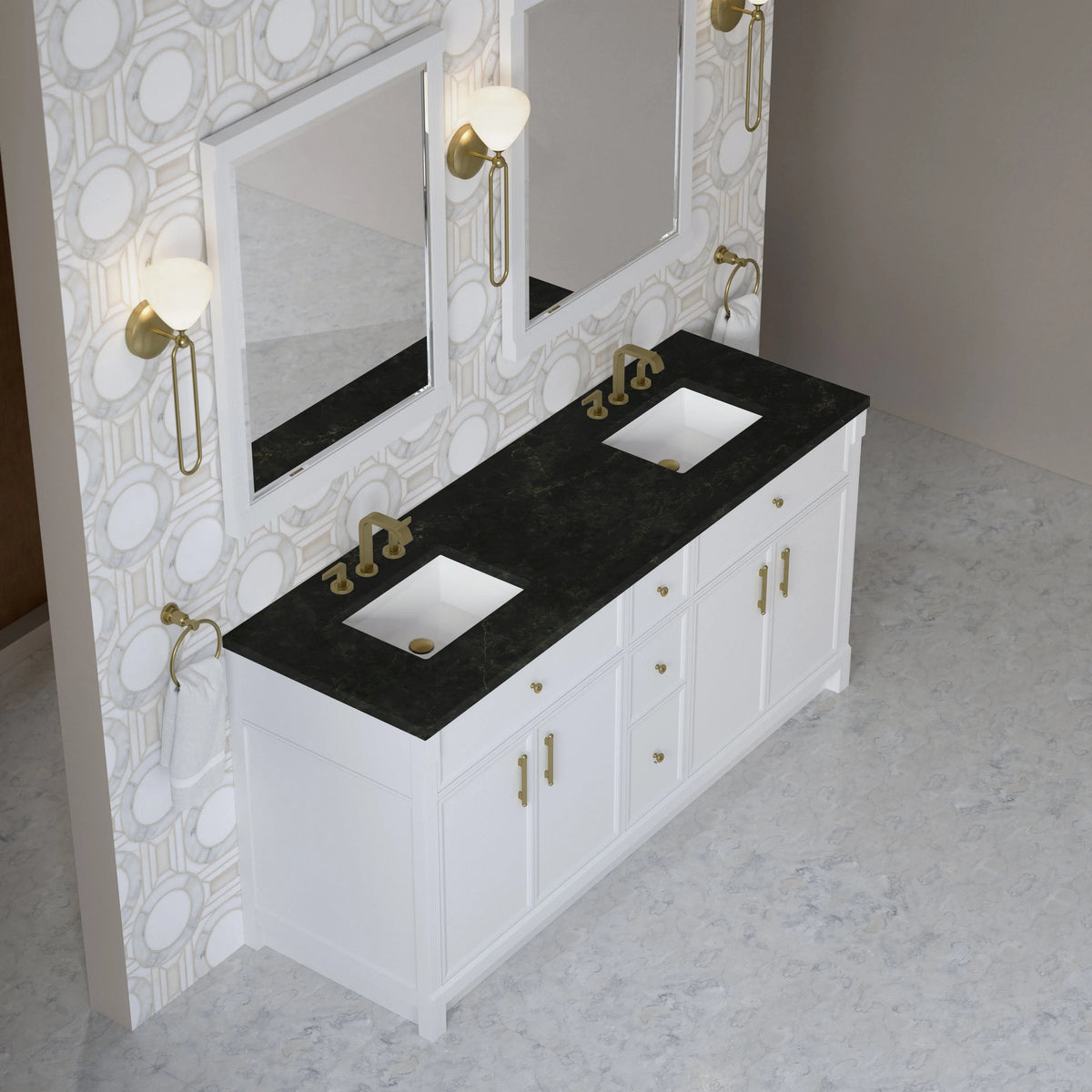 Bellshire 72" Double Vanity, Bright White w/ 3 CM Phantome Eclos Top