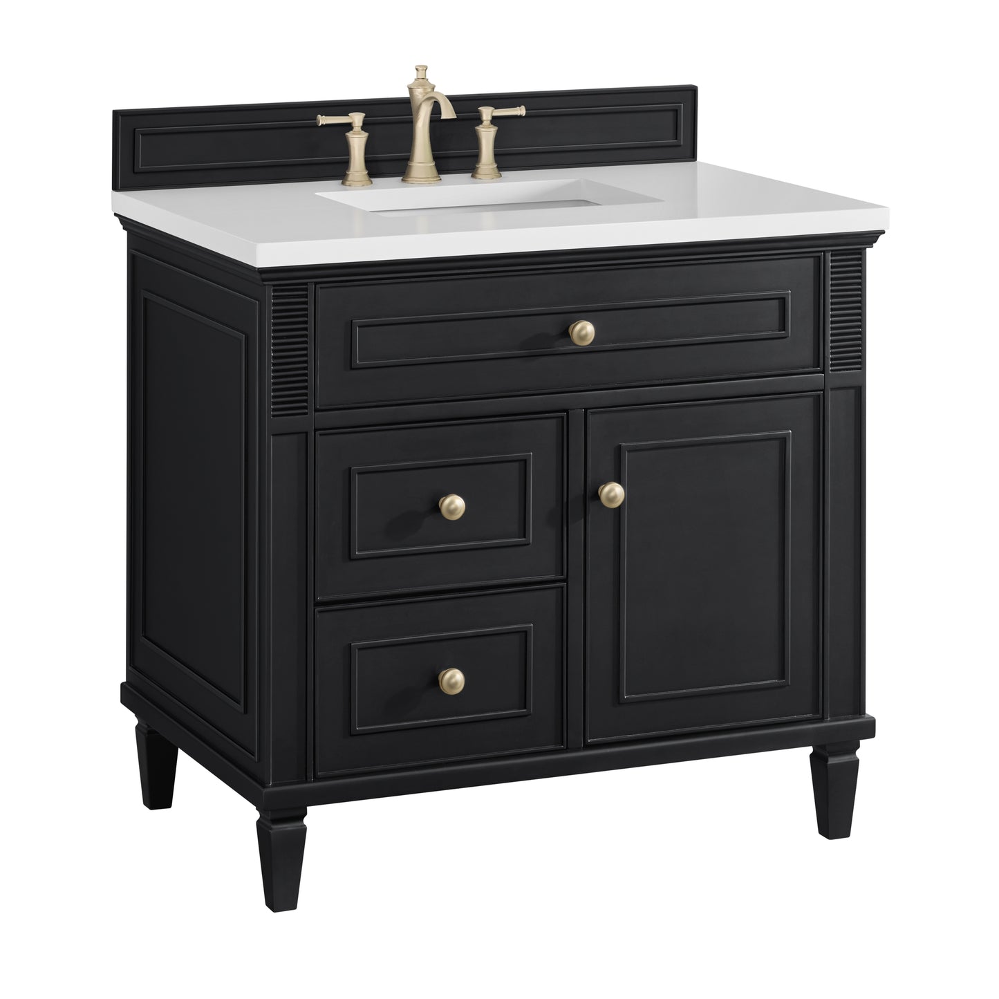 Renovate for Less Atlanta Lorelai 36" Single Vanity, Black Onyx w/ 3 CM White Zeus Silestone Top