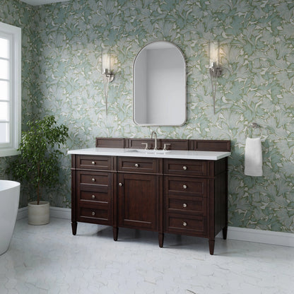 Brittany 60" Single Vanity, Burnished Mahogany w/ 3 CM White Zeus Silestone Top